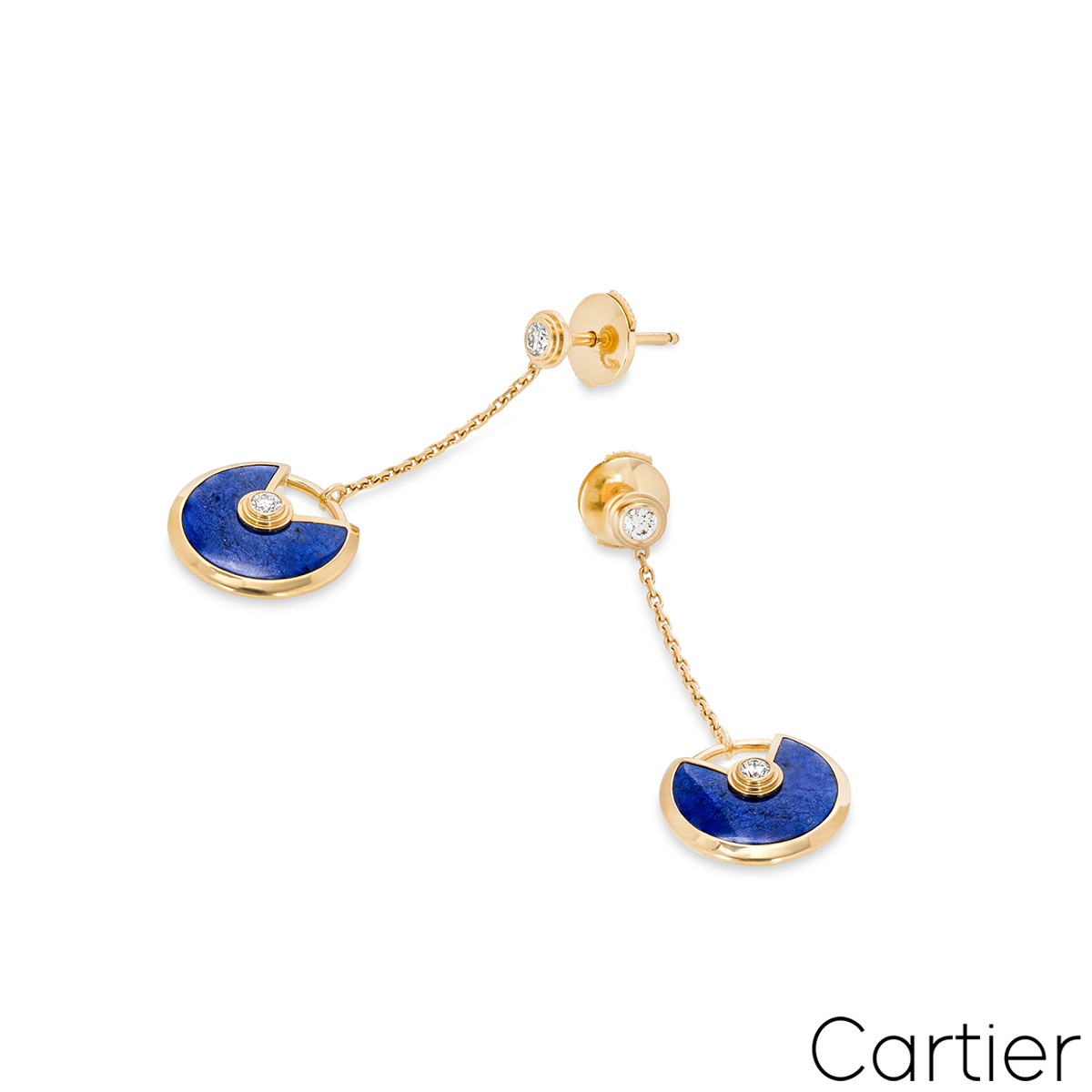 Cartier Yellow Gold Lapis Lazulli & Diamond Amulette de Cartier Earrings B8301232